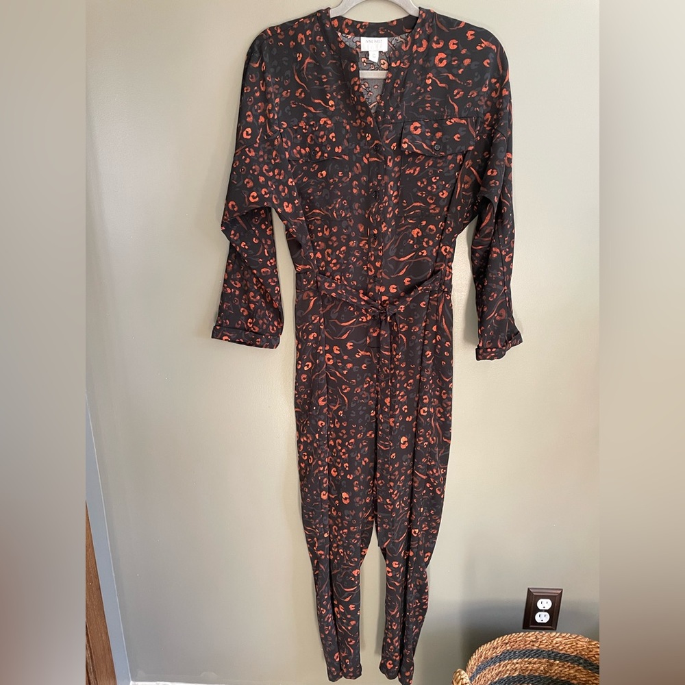 Nine West Orange black blue long sleeve jumpsuit size medium
